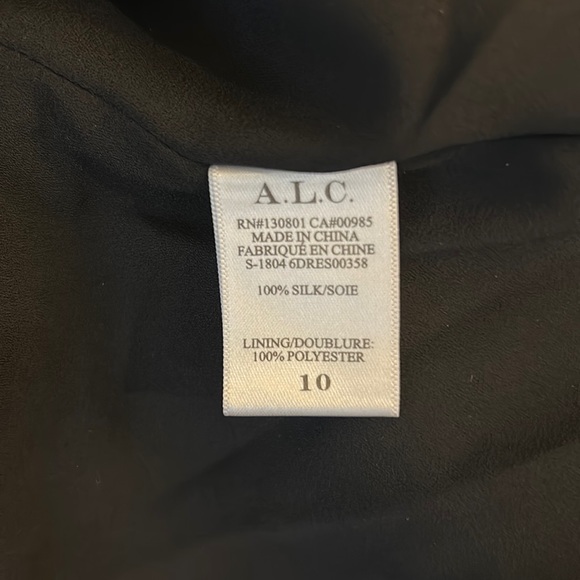 NWT A.L.C Lucia Silk Black Floral Asymmetrical Off Shoulder Faux Wrap Dress - 10 - Picture 14 of 15